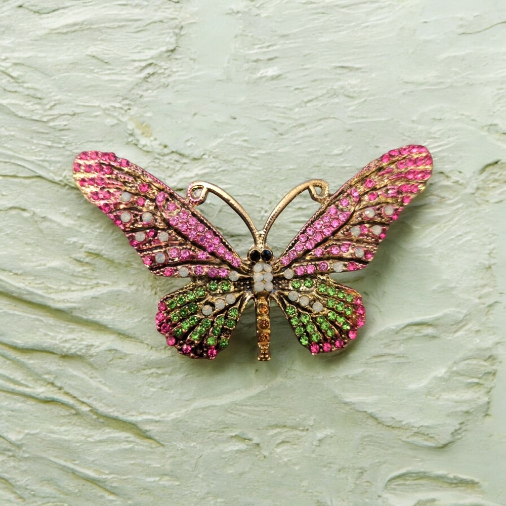 Colorful Rhinestone Butterfly Brooch - NWOT